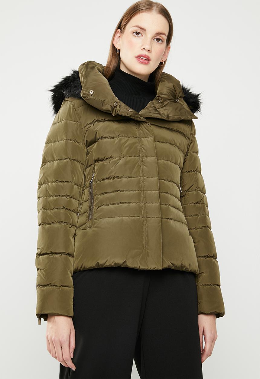 MANGO - Down and feather puffer - khaki
