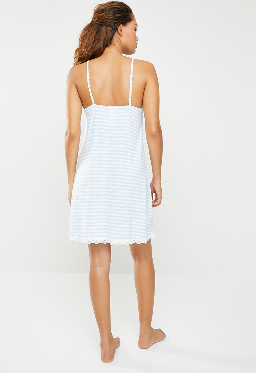 DORINA - Romy yarn dye sleep dress - blue & white