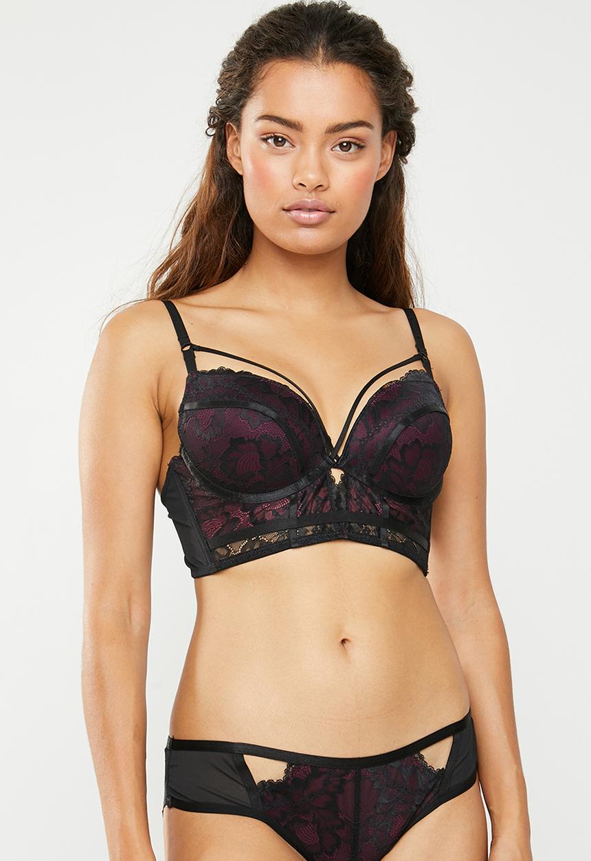 New Look - Overlay lace strapping bra - purple & black