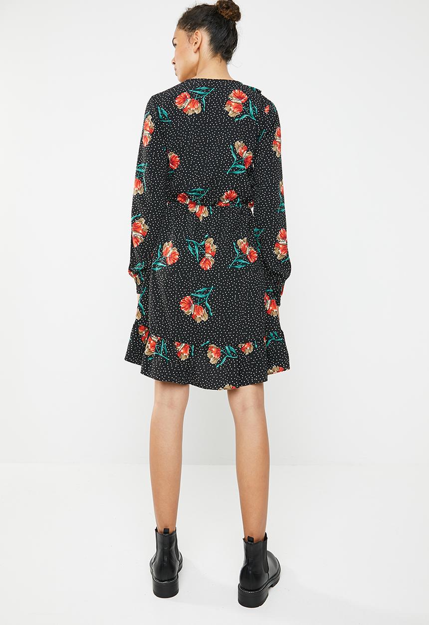 Brave Soul - Floral ruffle wrap dress - multi