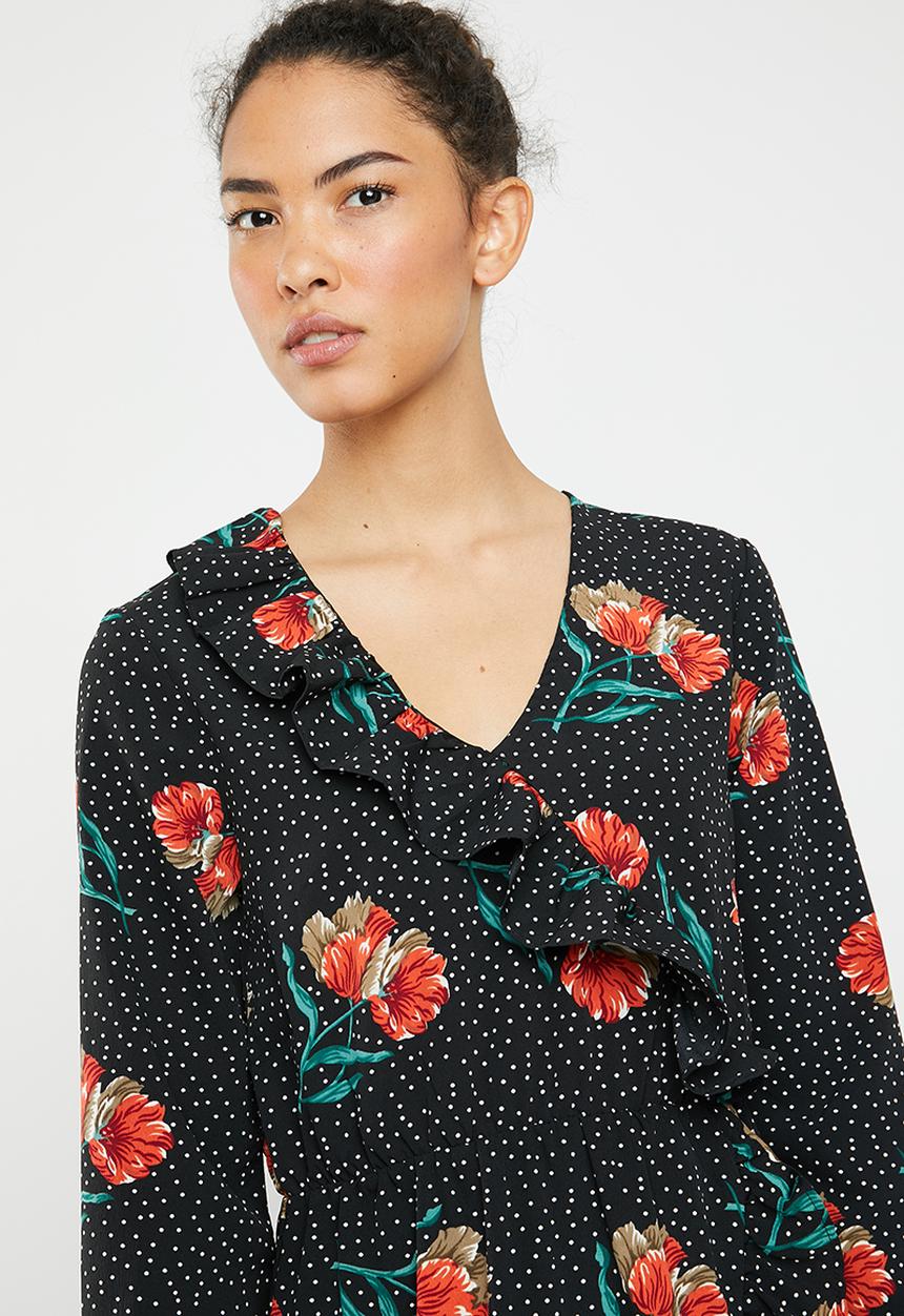Brave Soul - Floral ruffle wrap dress - multi