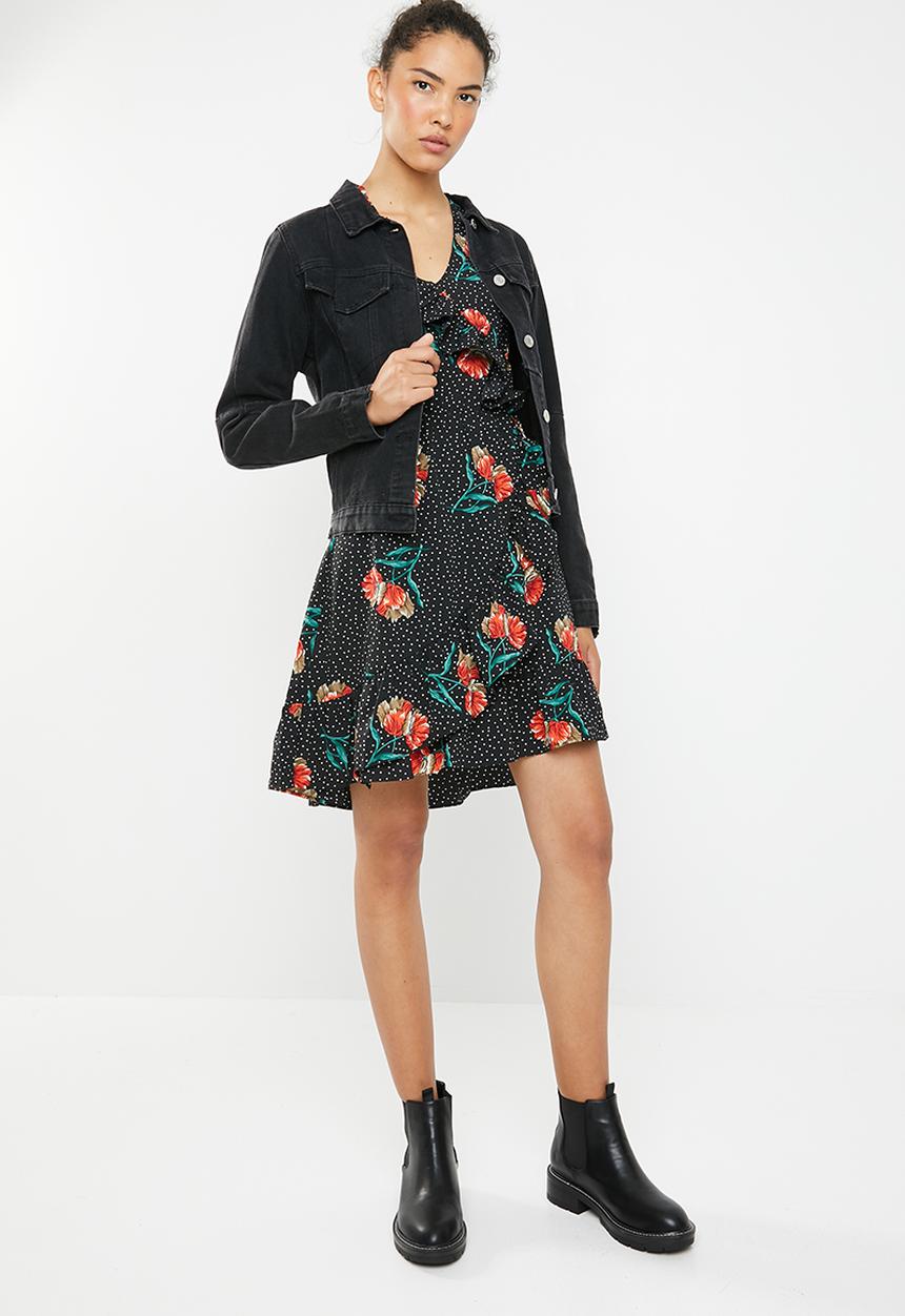 Brave Soul - Floral ruffle wrap dress - multi