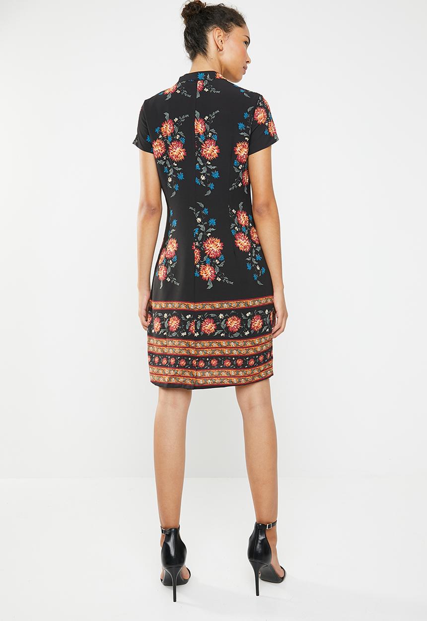 Brave Soul - Floral shift with mandarin collar - multi