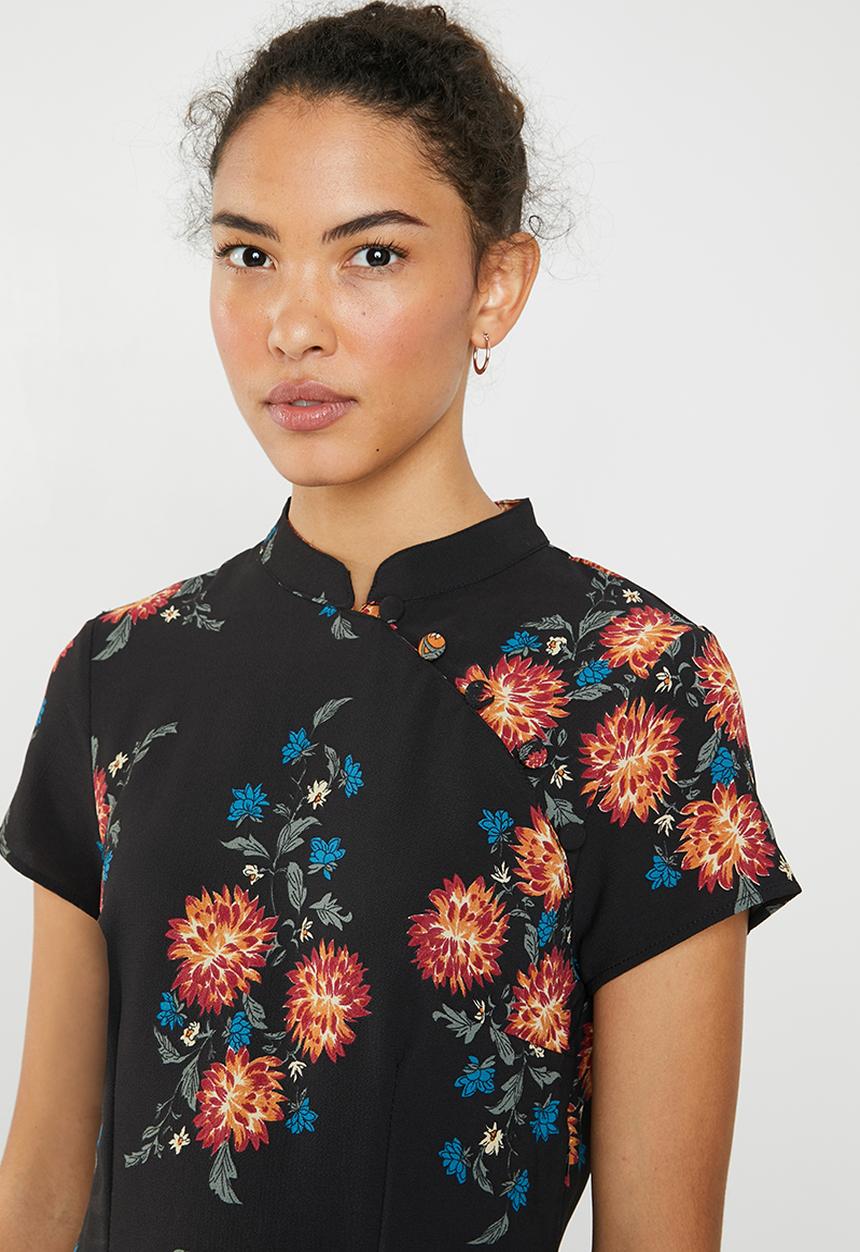 Brave Soul - Floral shift with mandarin collar - multi