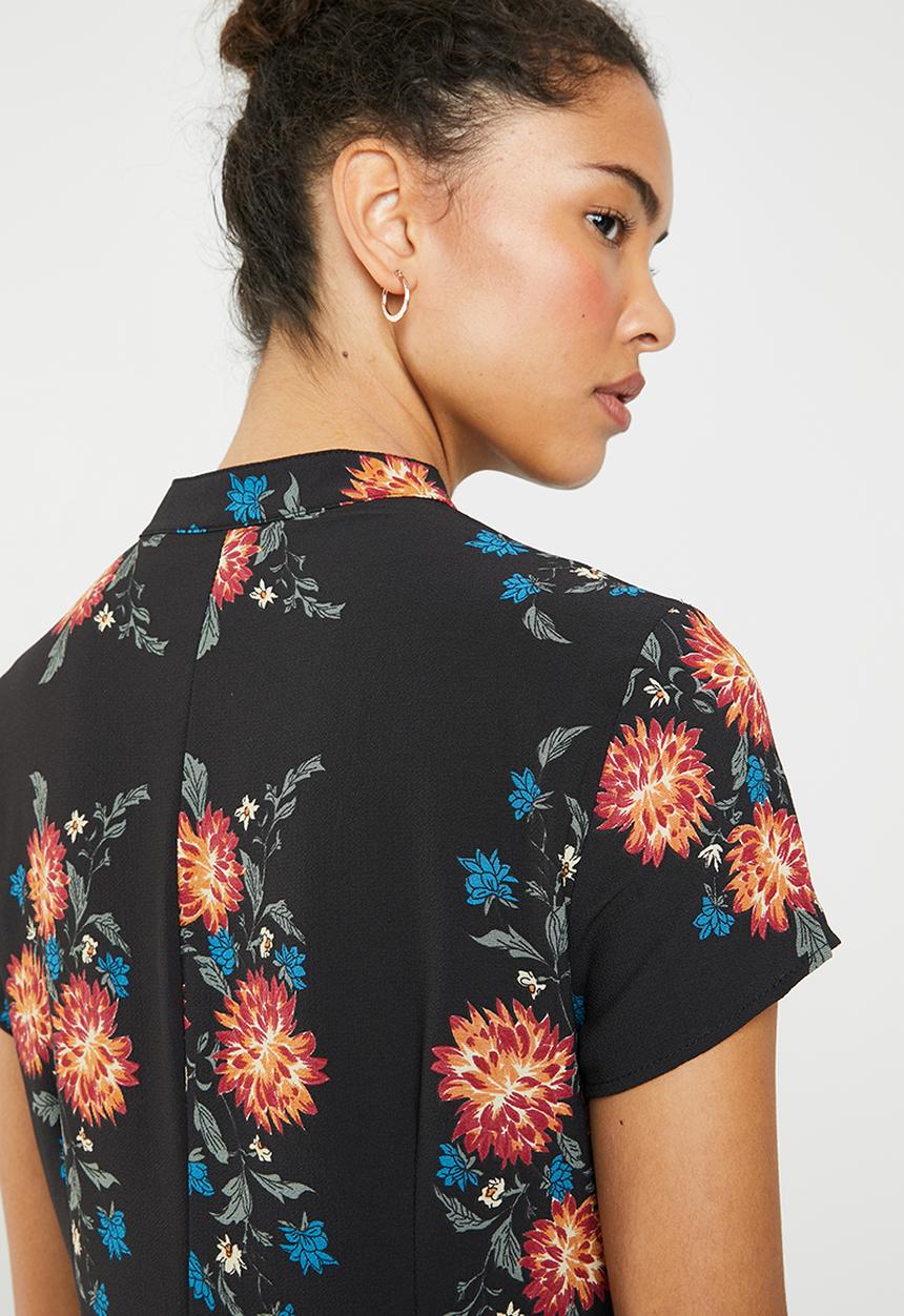 Brave Soul - Floral shift with mandarin collar - multi