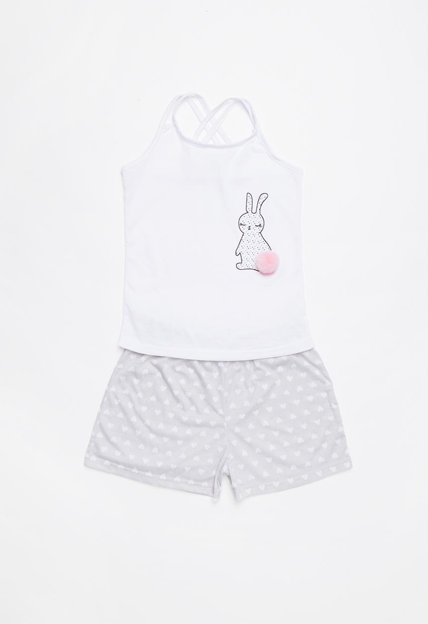 Rebel Republic - Heart crossover short sleeve & shorts set - white & grey