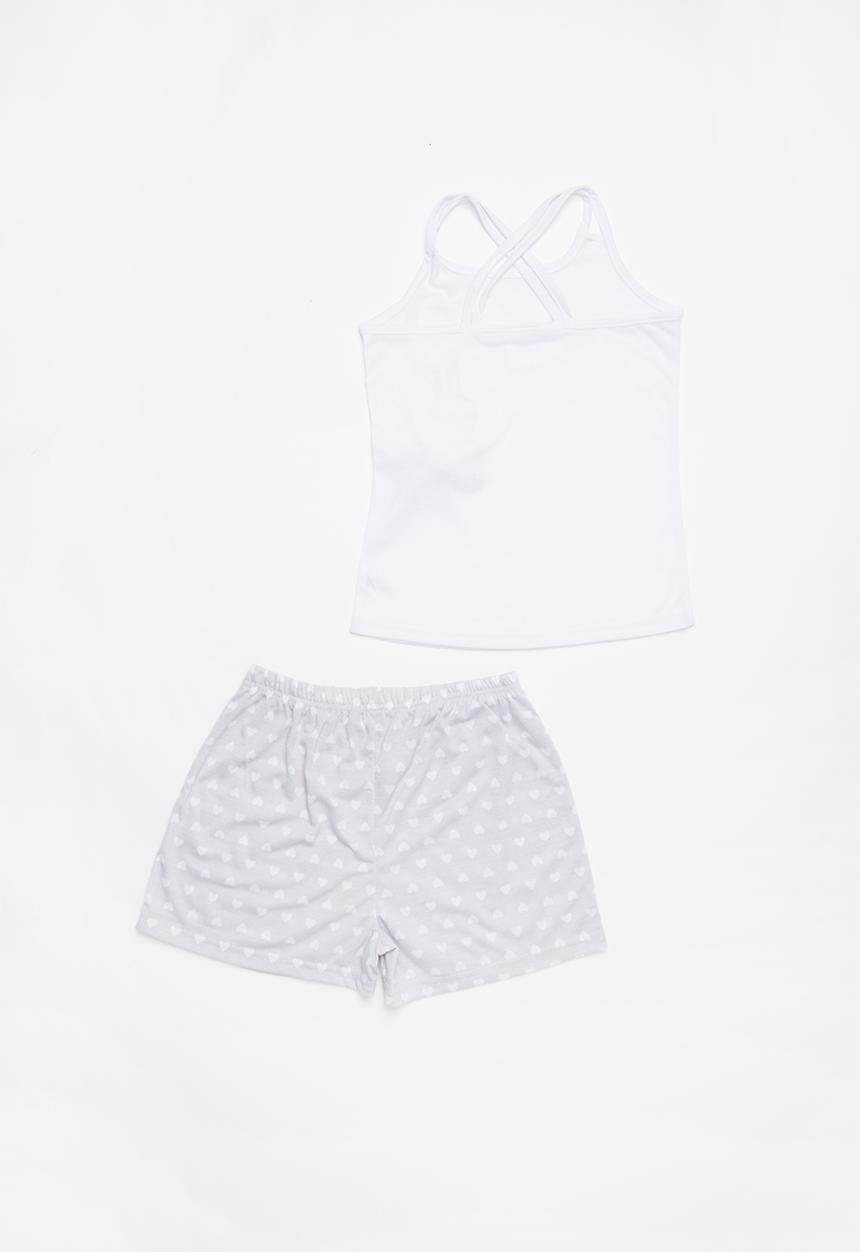 Rebel Republic - Heart crossover short sleeve & shorts set - white & grey