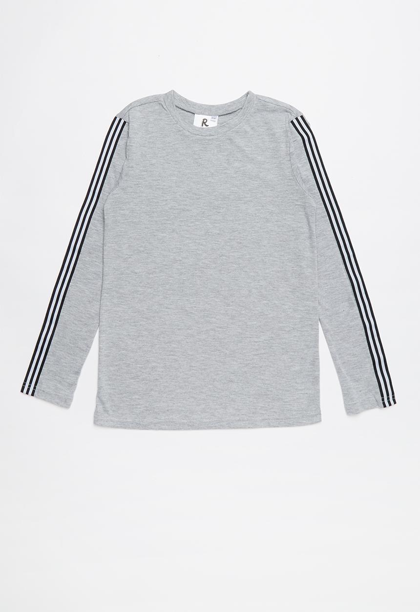 Rebel Republic - Sports long sleeve tape tee with stripe detail - grey
