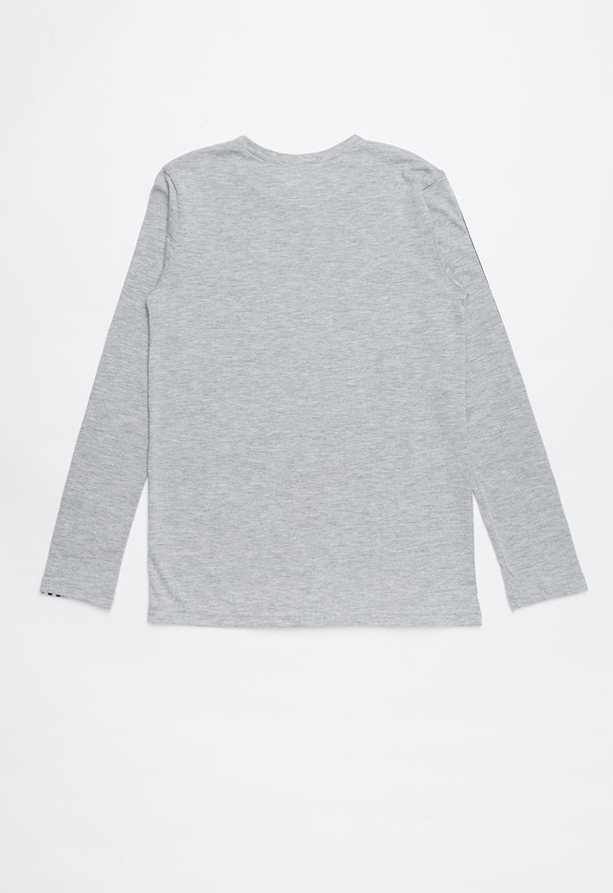 Rebel Republic - Sports long sleeve tape tee with stripe detail - grey