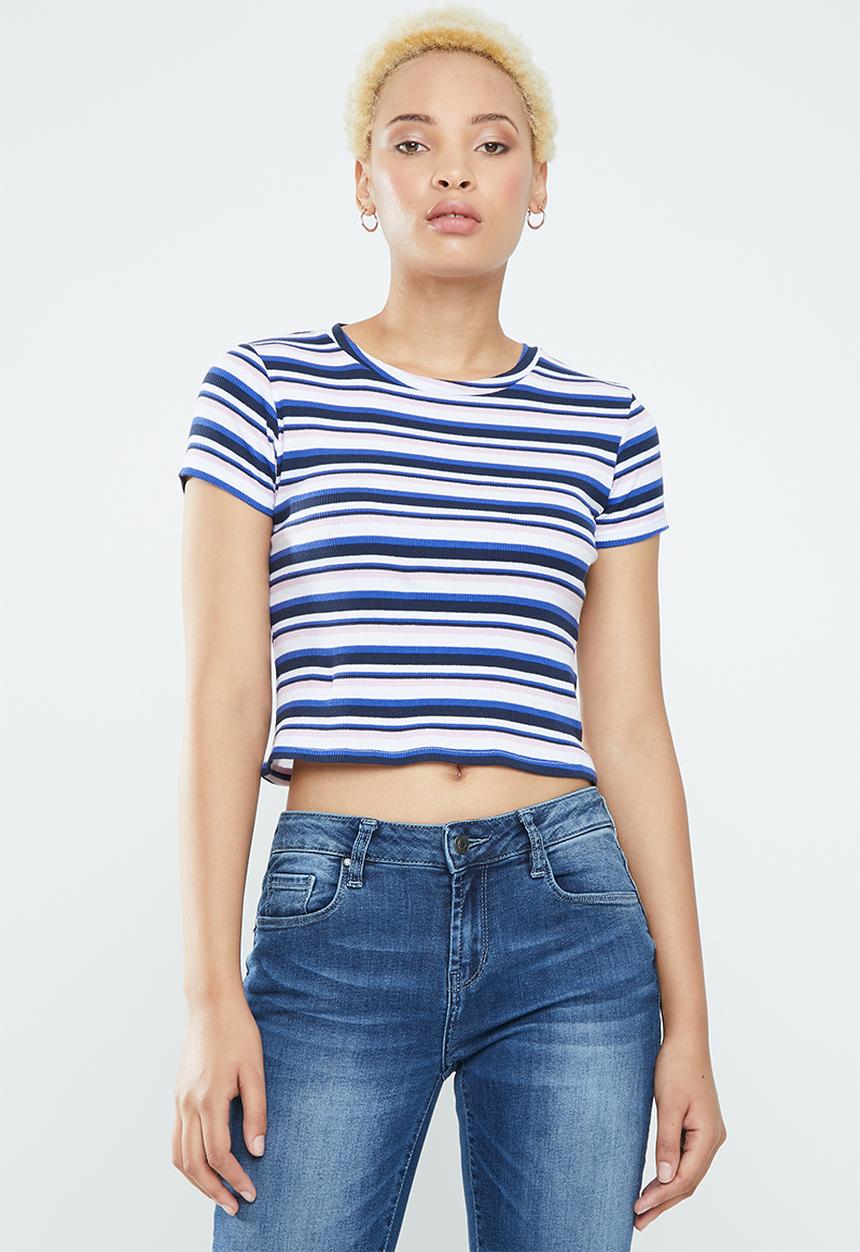 Supré  - Zoey midi length rib tee - red & blue
