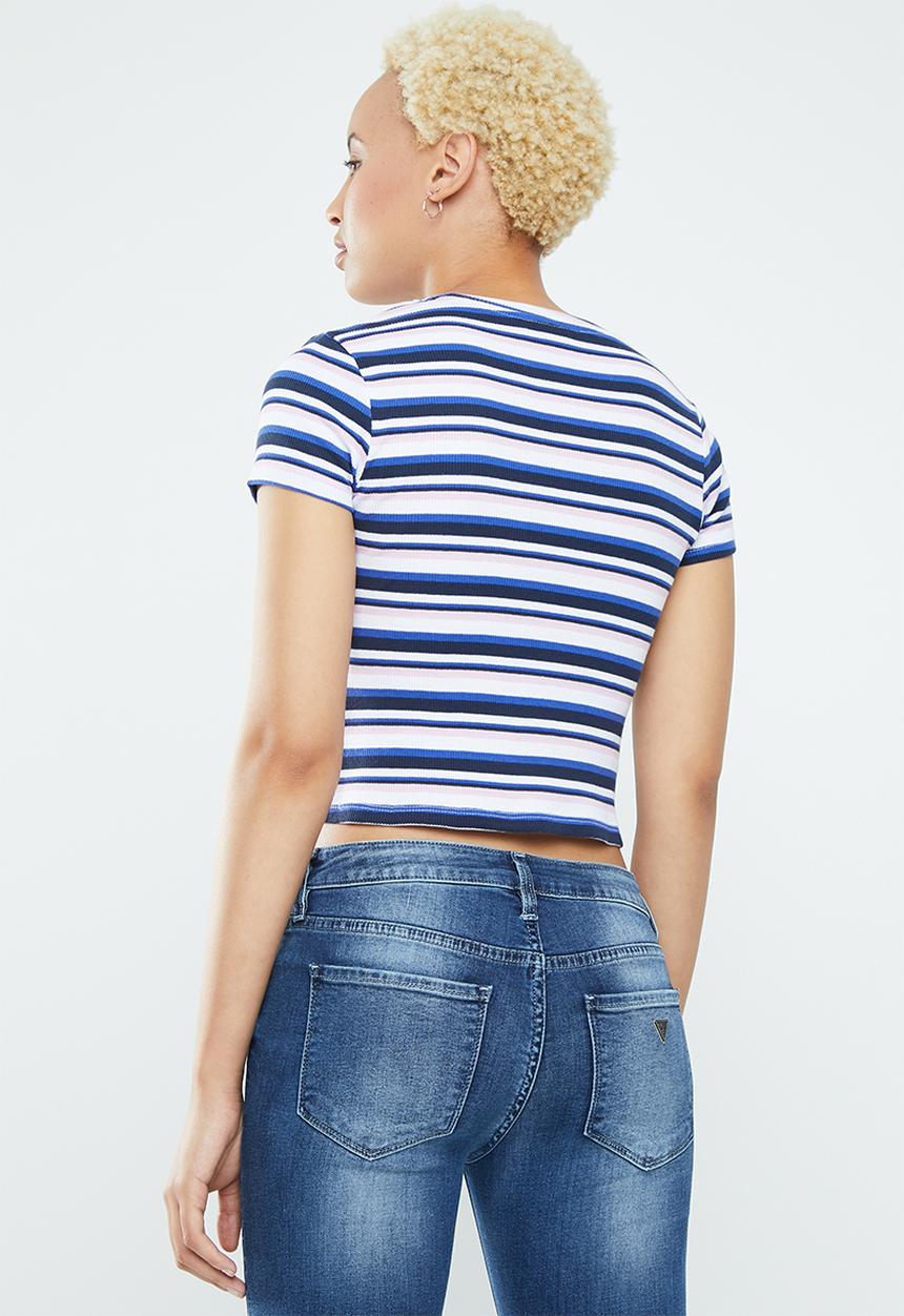 Supré  - Zoey midi length rib tee - red & blue