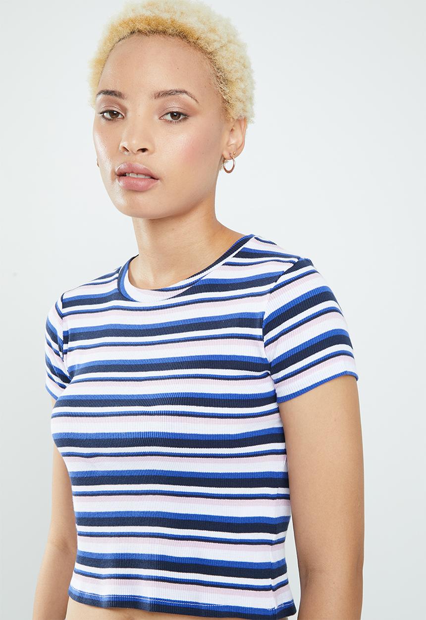 Supré  - Zoey midi length rib tee - red & blue