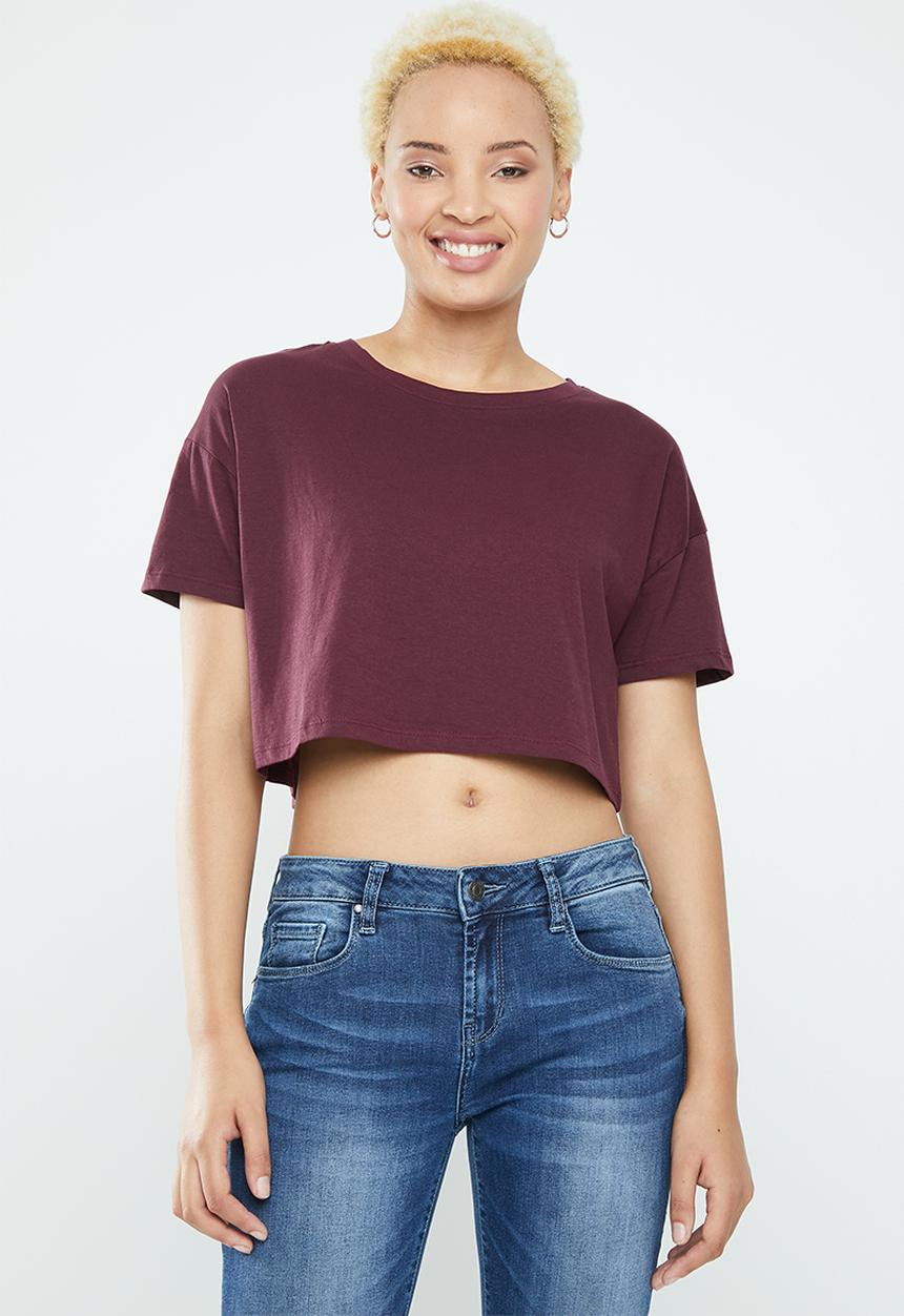 Supré  - Loose crop tee - burgundy