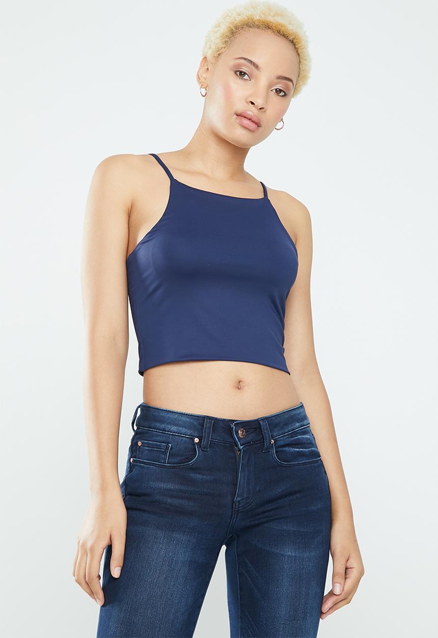 Supré  - Luxe high neck crop - navy