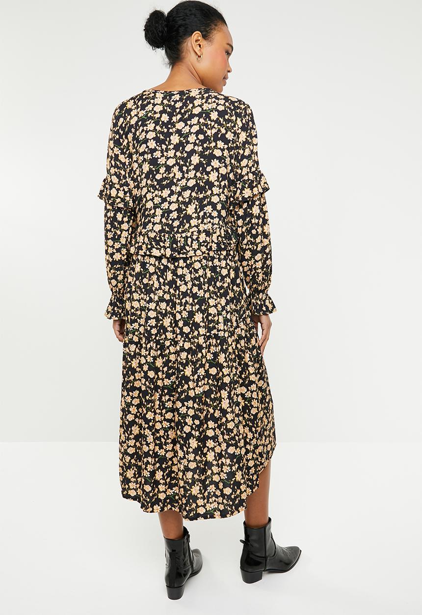 Superbalist - Peasant ruffle maxi dress - black & yellow