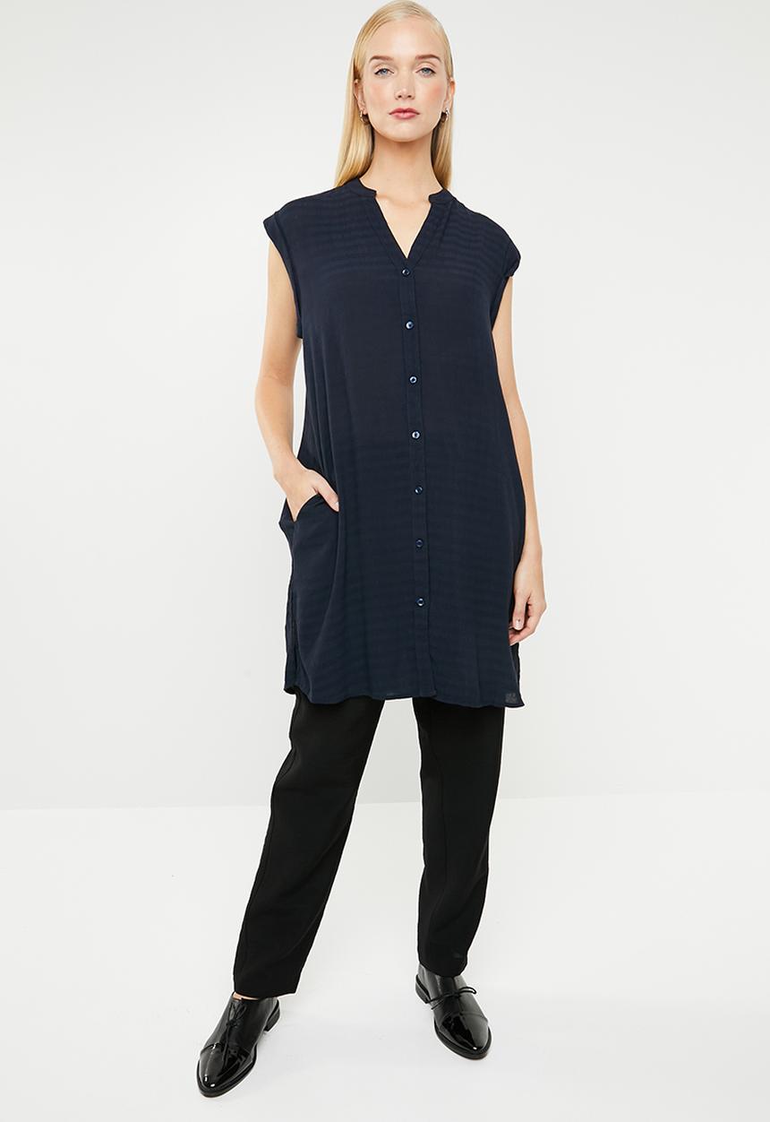 MANGO - Sleeveless chiffon shirt - navy
