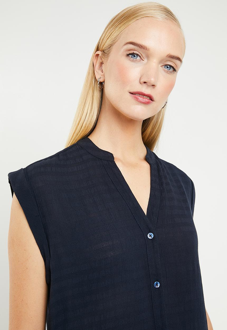 MANGO - Sleeveless chiffon shirt - navy