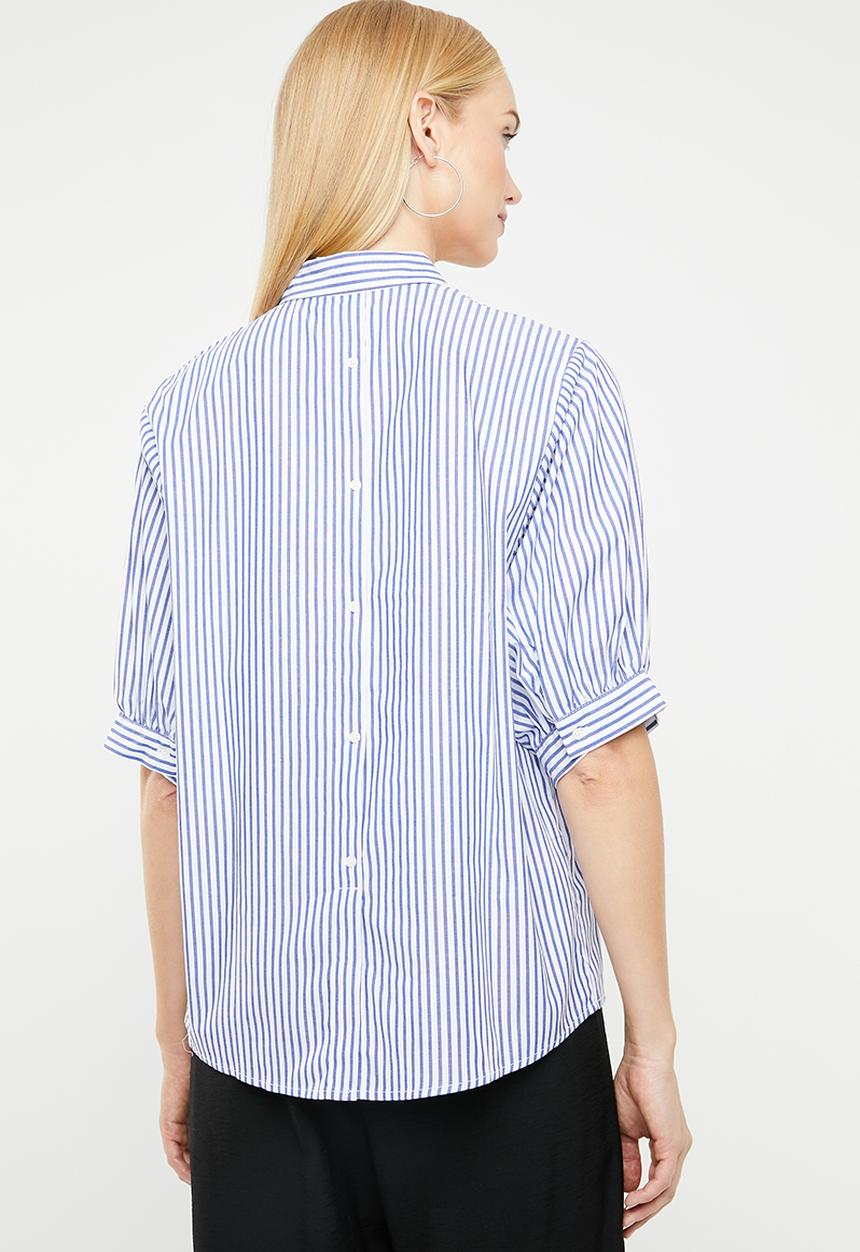 MANGO - Striped cotton shirt - blue & wite