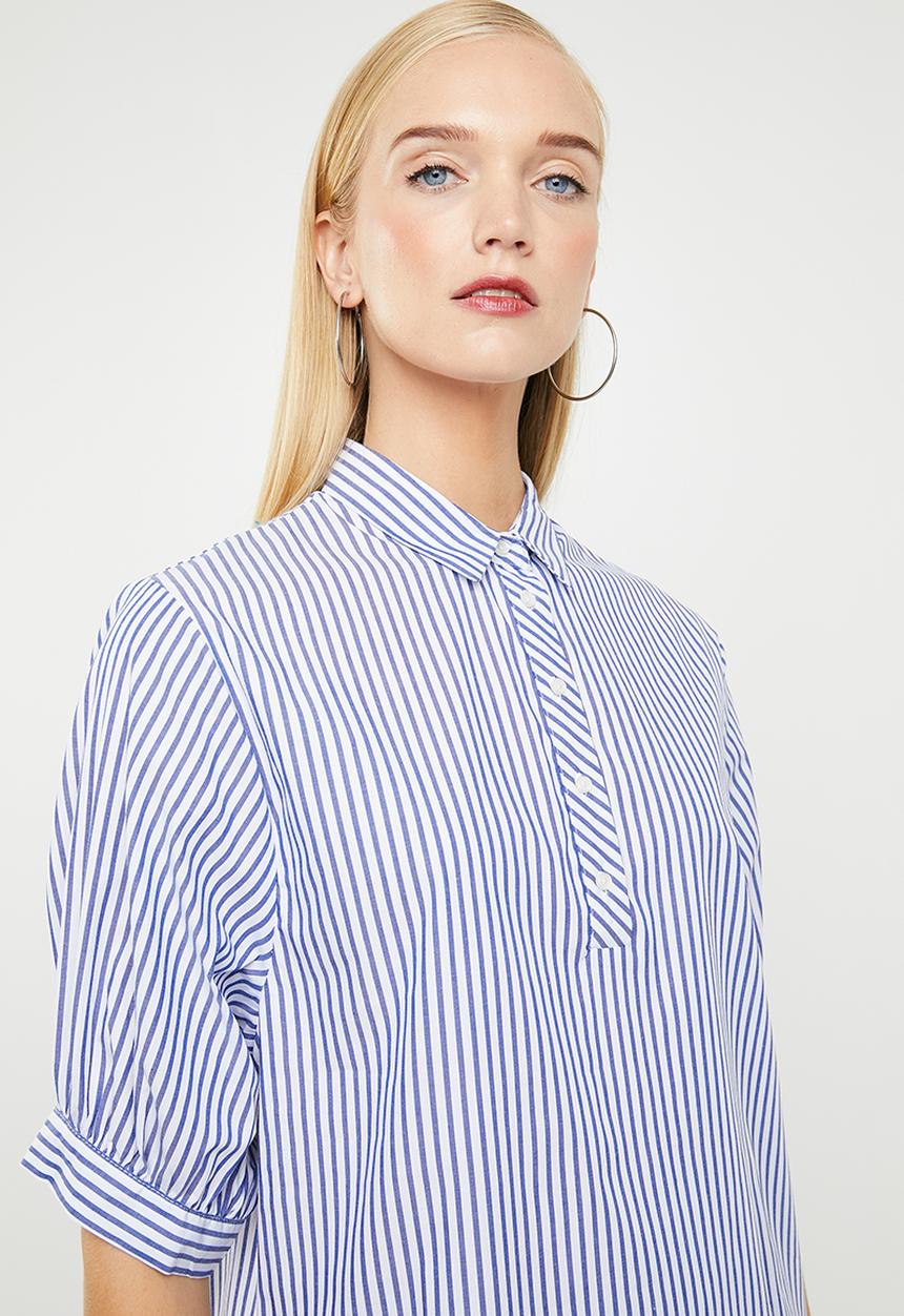 MANGO - Striped cotton shirt - blue & wite