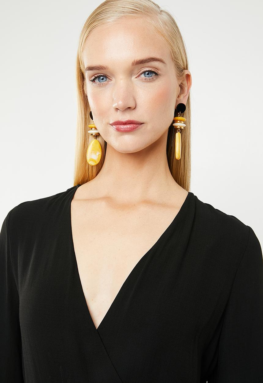 MANGO - Linen wrap blouse - black