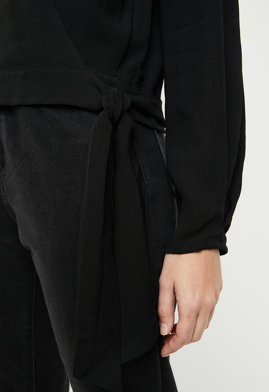 MANGO - Linen wrap blouse - black