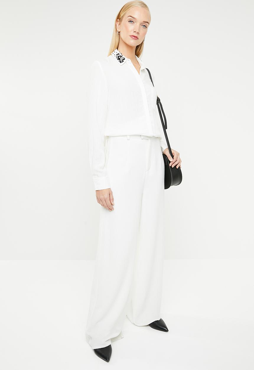 MANGO - Crystal embellished collar shirt - white