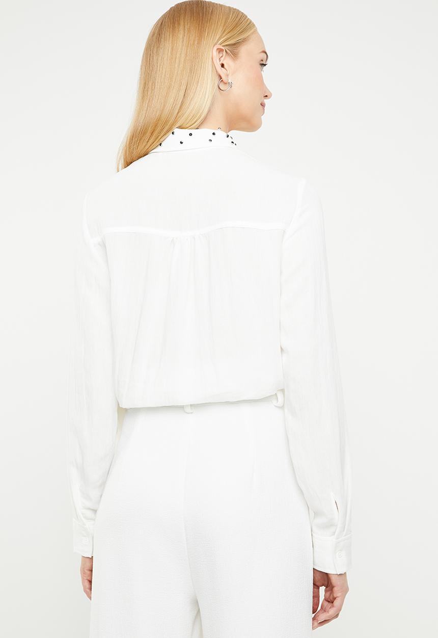 MANGO - Crystal embellished collar shirt - white