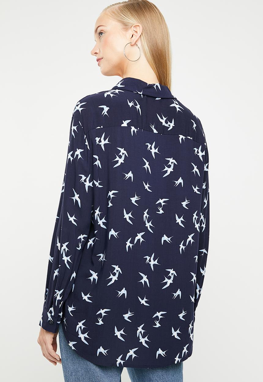 MANGO - Soft birds printed shirt - navy