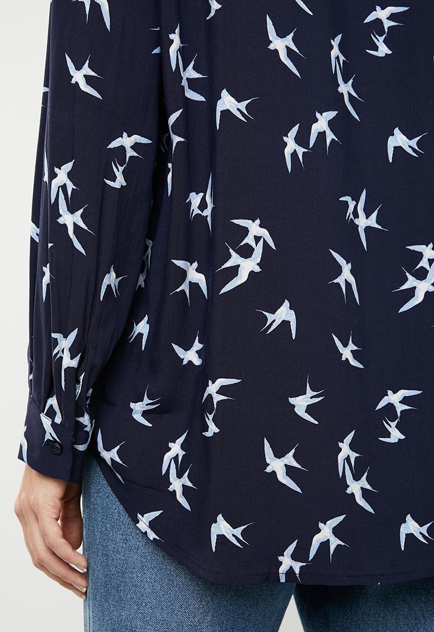 MANGO - Soft birds printed shirt - navy