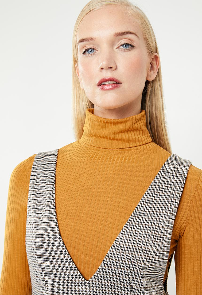 Superbalist - Check pinifore dress - brown 