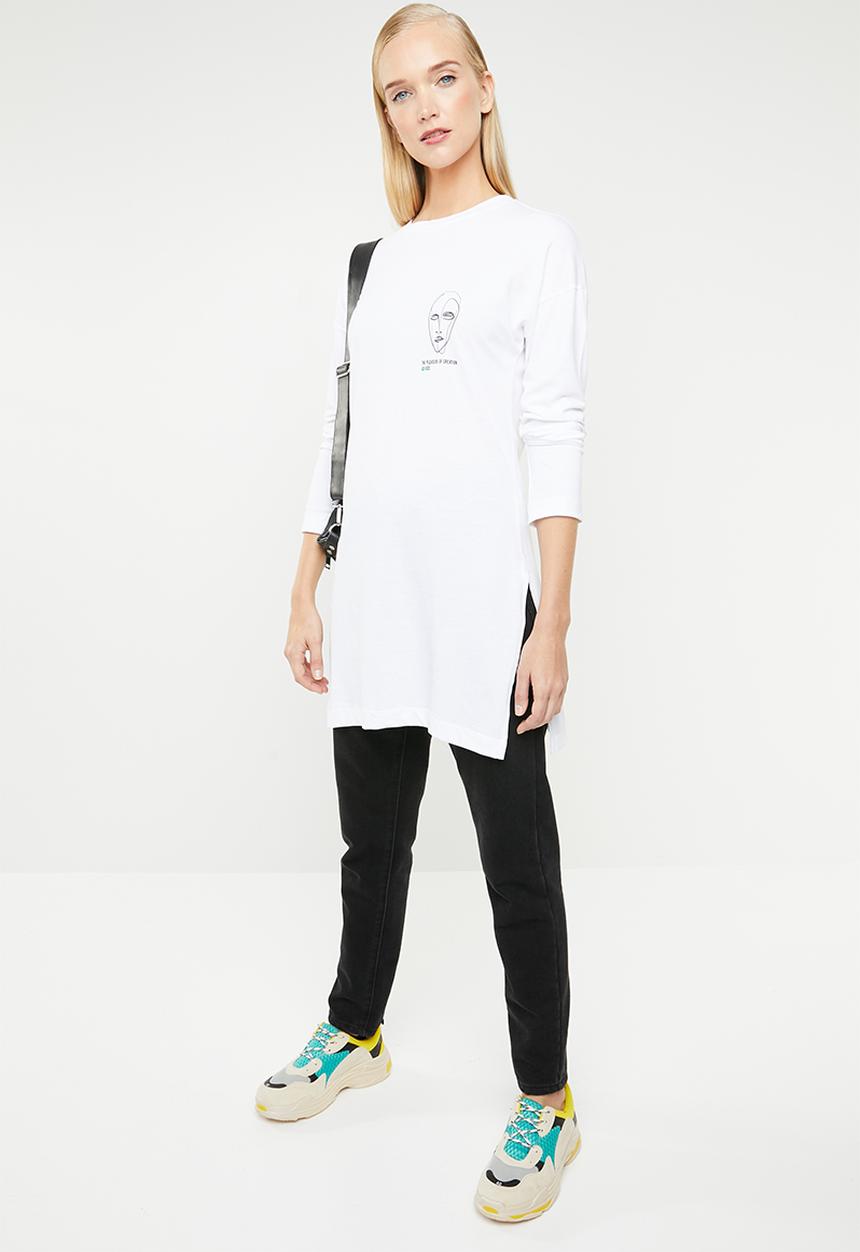 Superbalist - Longline printed tee - white