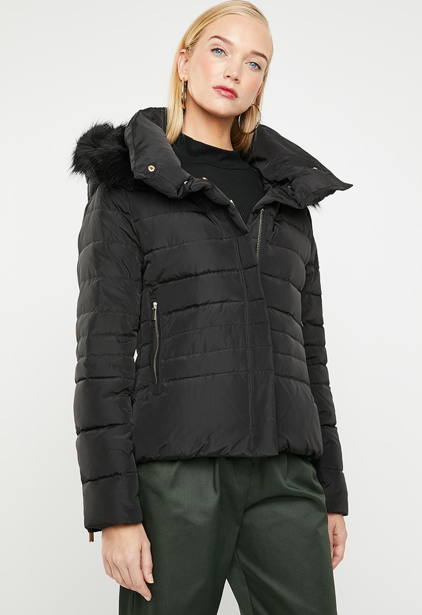 MANGO - Down and feather puffer - black