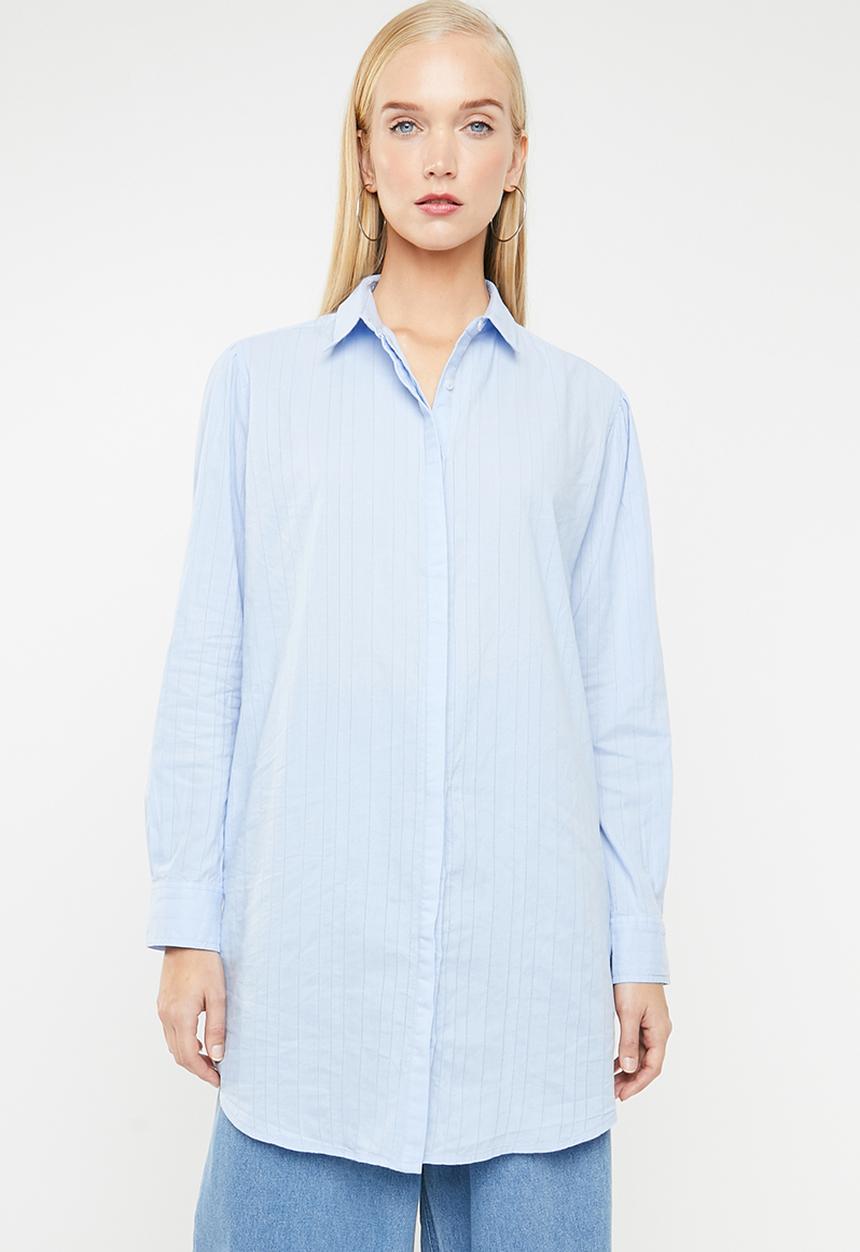 MANGO - Cotton oversized pinstripe shirt - blue