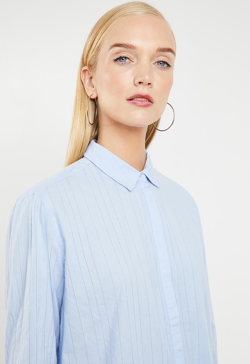 MANGO - Cotton oversized pinstripe shirt - blue
