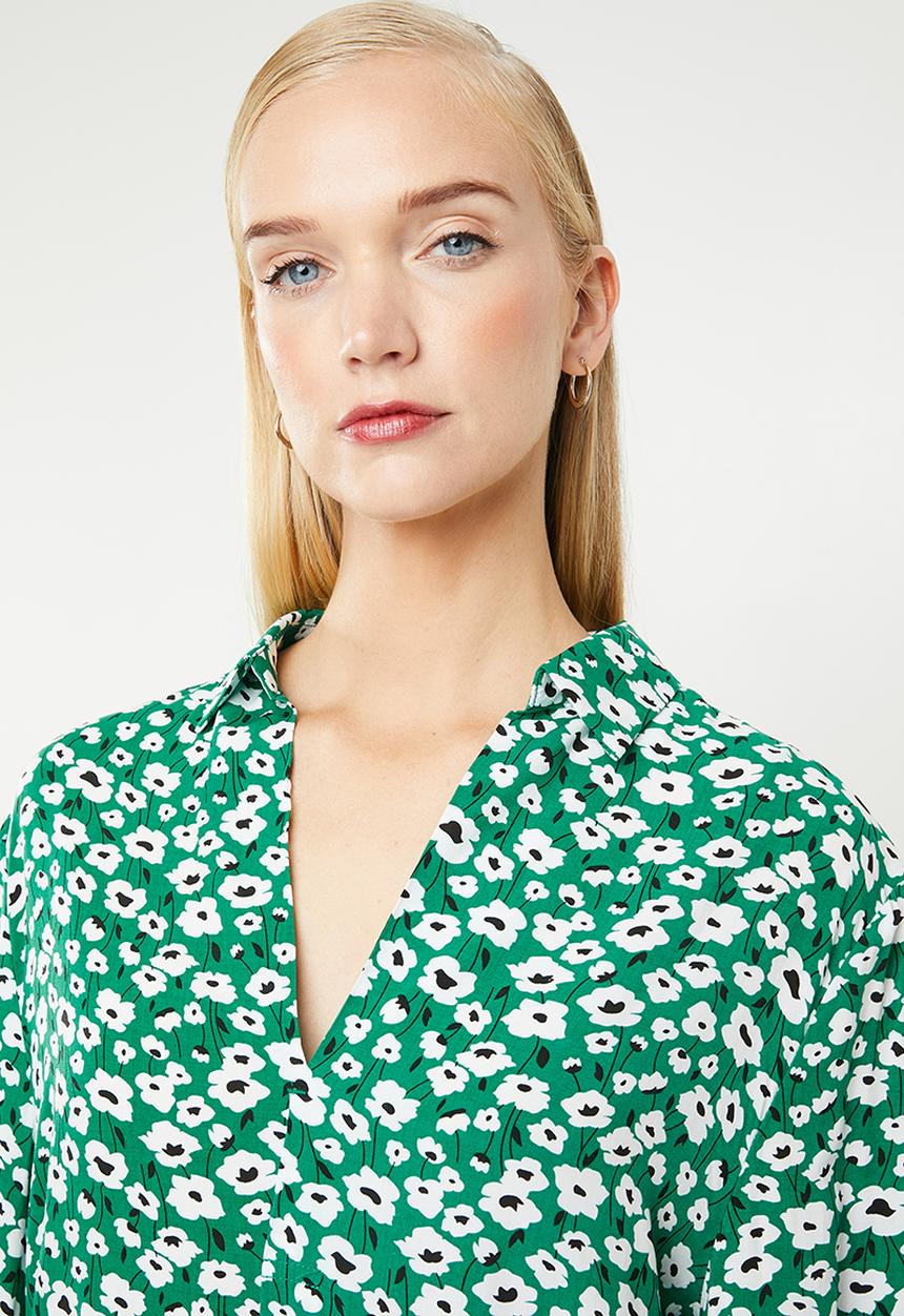 MANGO - Soft floral shirt - green & white