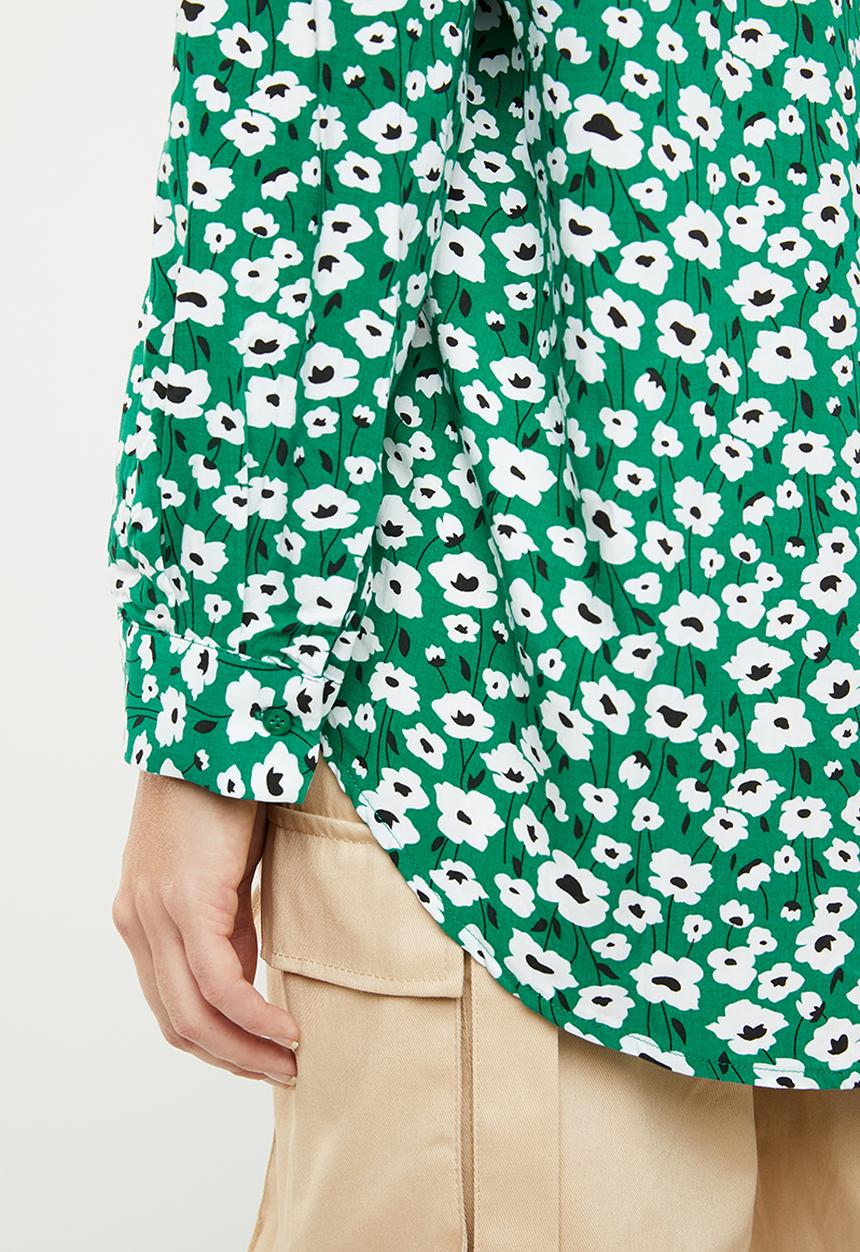 MANGO - Soft floral shirt - green & white