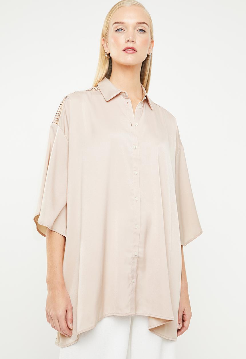MANGO - Oversized blouse with crochet detail - neutral