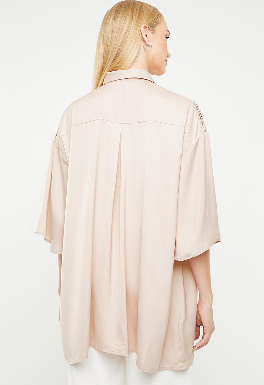 MANGO - Oversized blouse with crochet detail - neutral