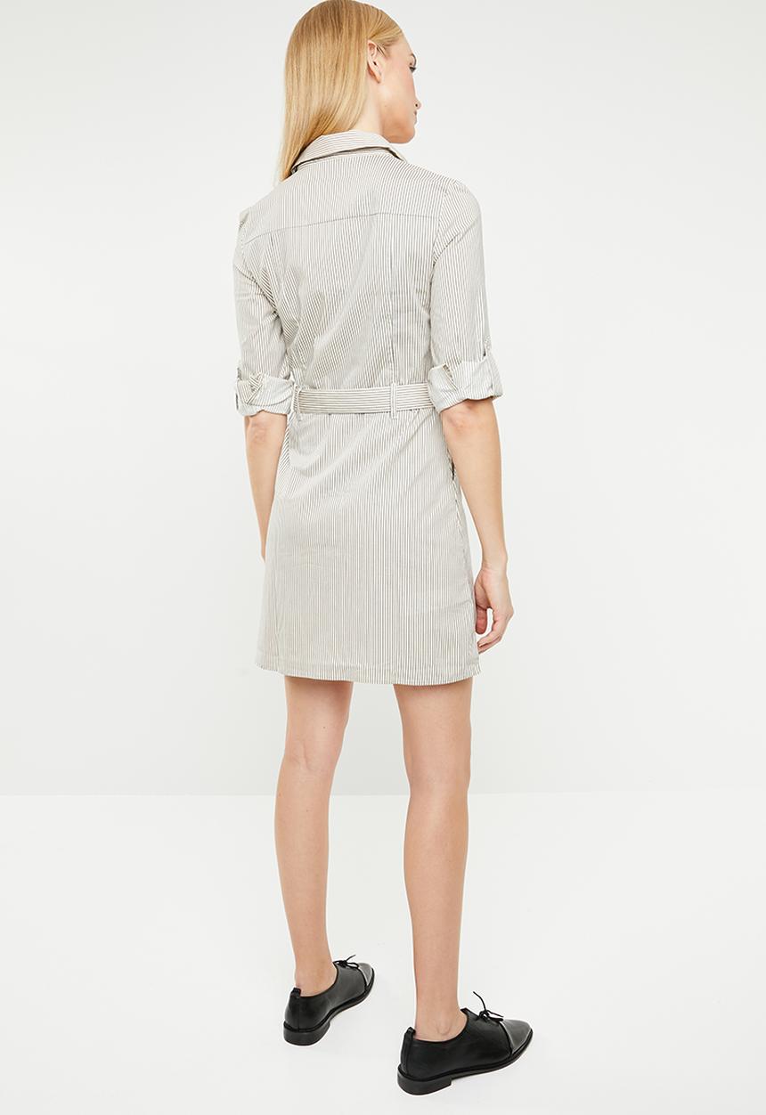 MANGO - Self stripe shirt dress - neutral & navy