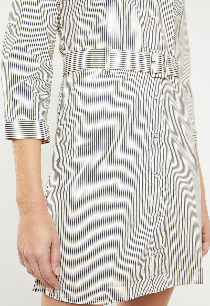 MANGO - Self stripe shirt dress - neutral & navy