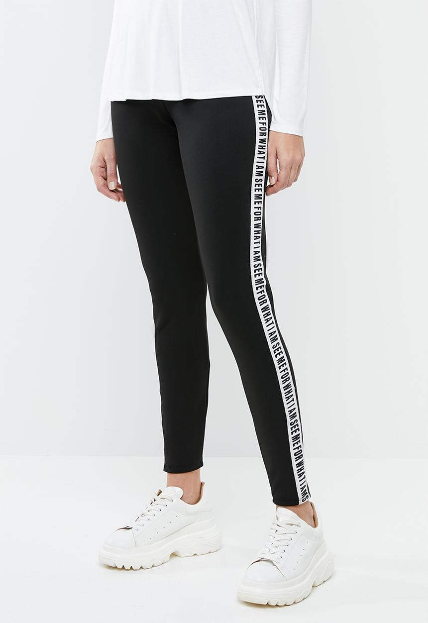 c(inch) - Contrast waistband leggings - black