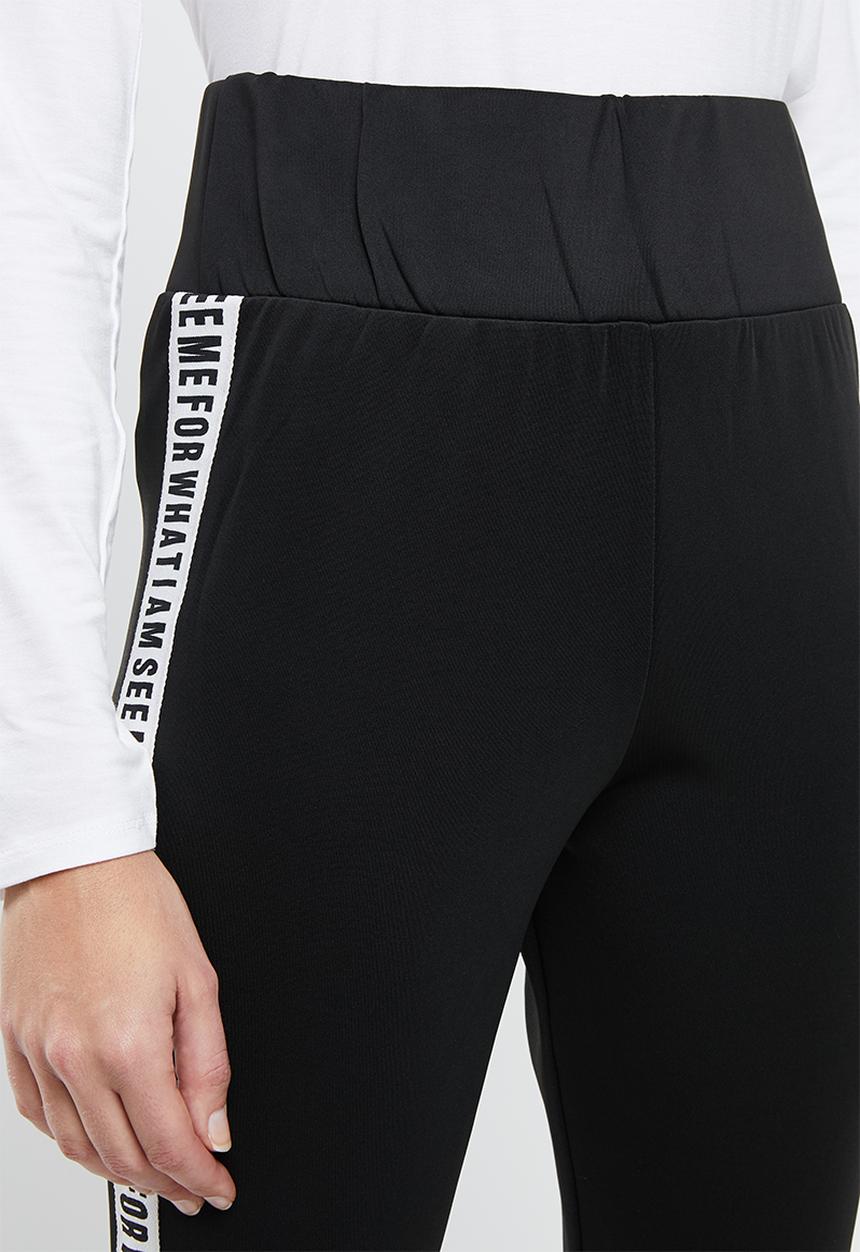 c(inch) - Contrast waistband leggings - black