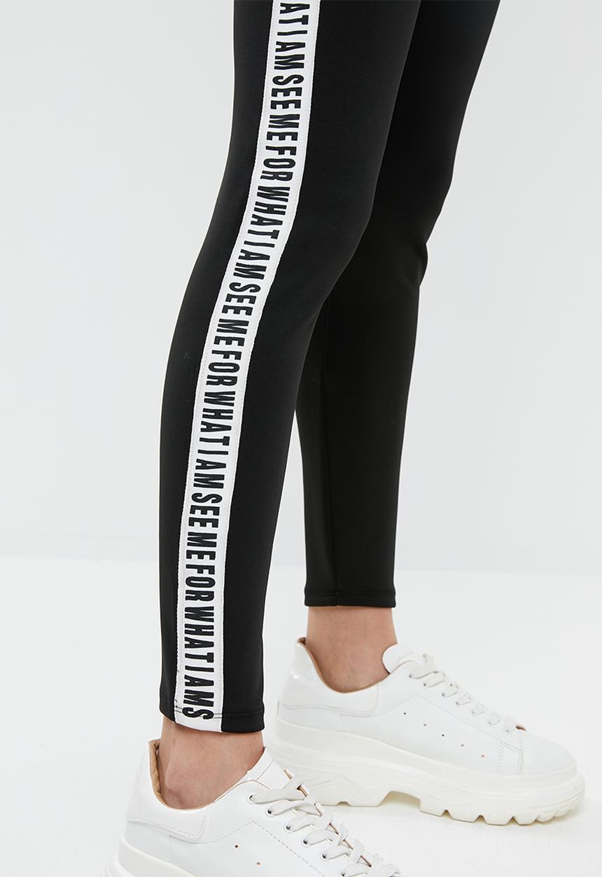 c(inch) - Contrast waistband leggings - black