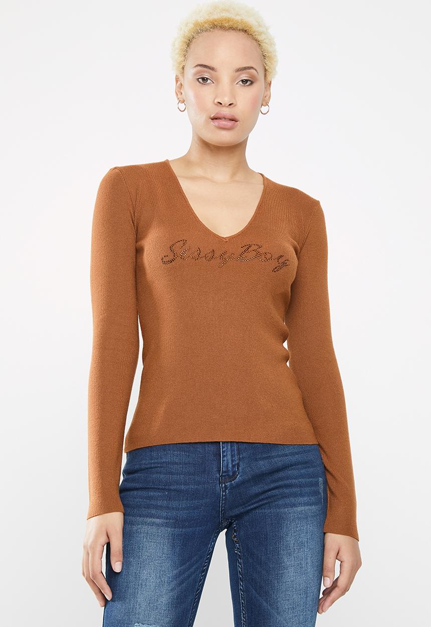 SISSY BOY - Logo knitwear with back lace up detail - rust