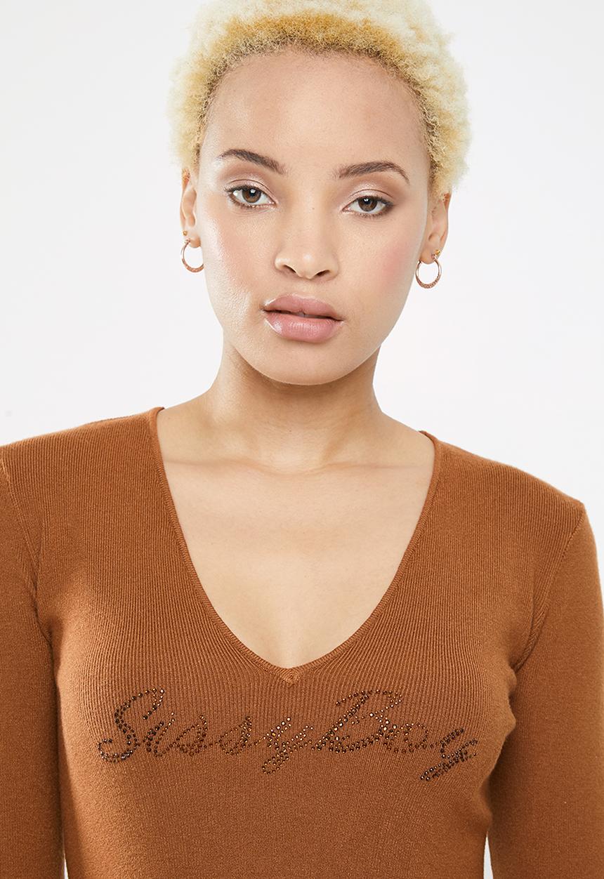 SISSY BOY - Logo knitwear with back lace up detail - rust