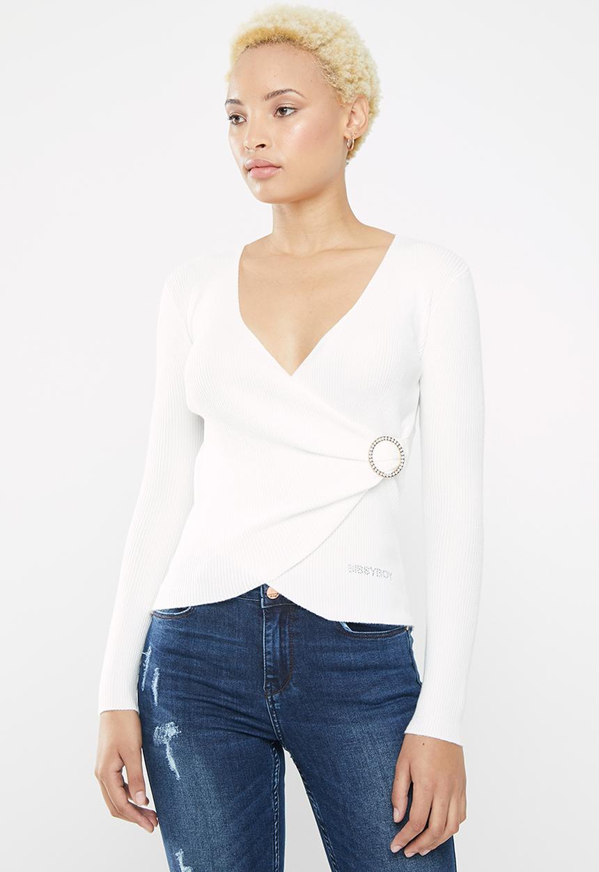 SISSY BOY - Wrap knitwear diamante ring - white