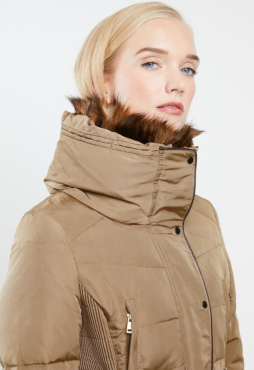 STYLE REPUBLIC - Detachable faux fur puffer - beige