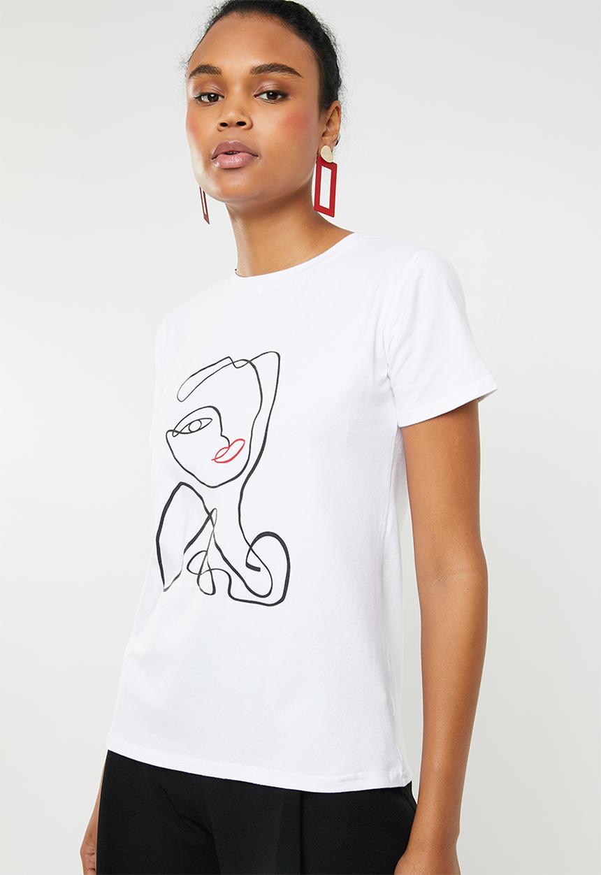 STYLE REPUBLIC - Face abstract T-shirt - white