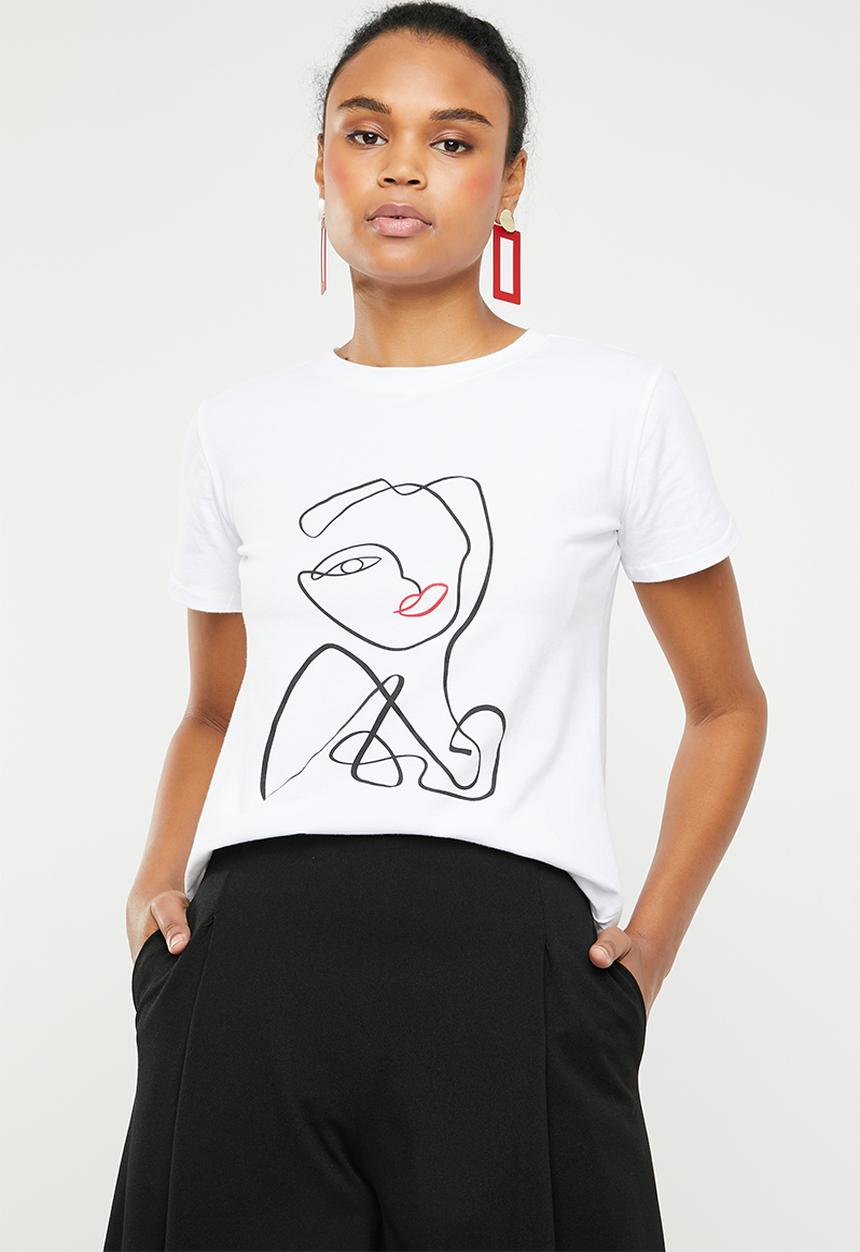 STYLE REPUBLIC - Face abstract T-shirt - white