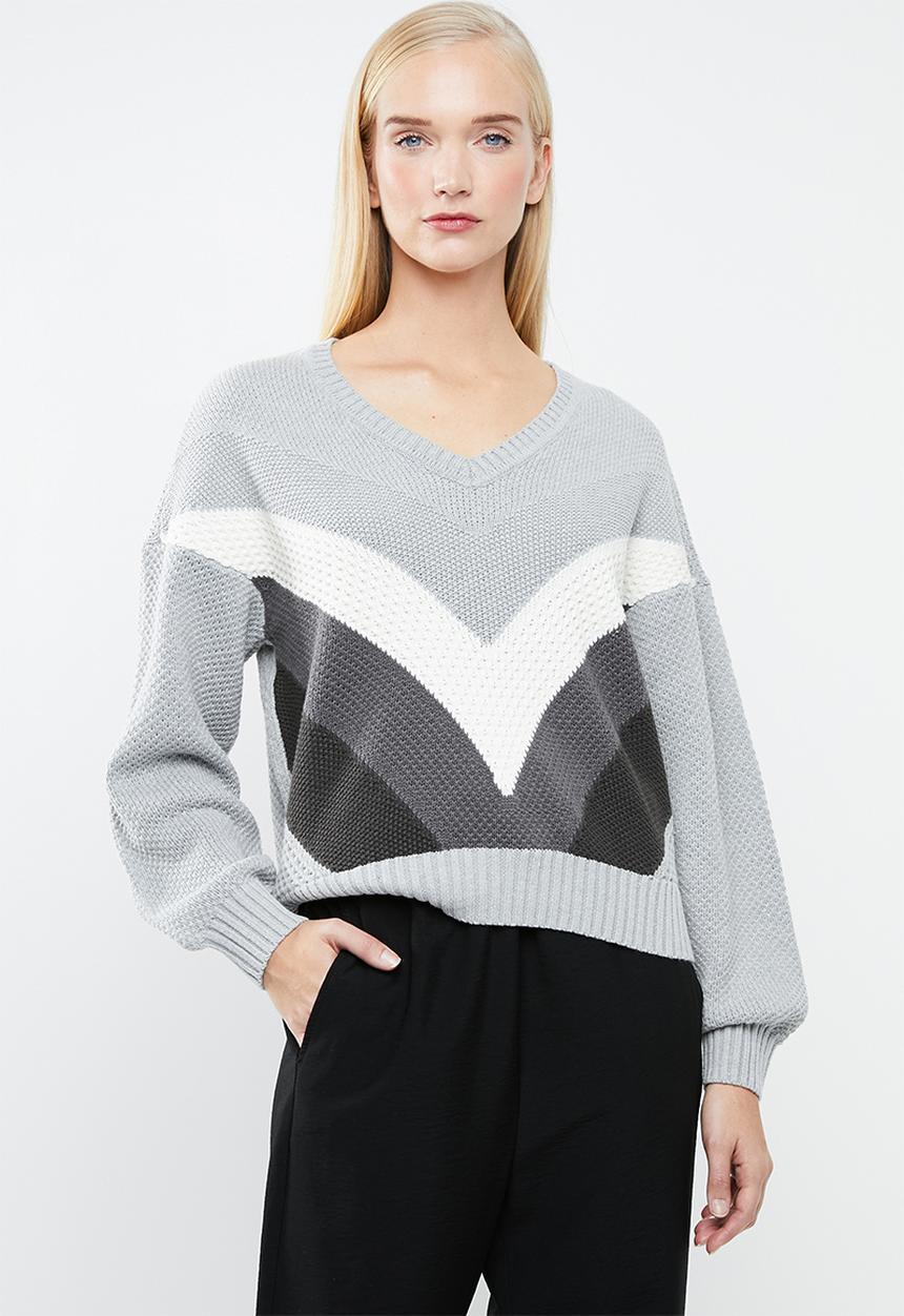 Vero Moda - Ocean V-neck colour block jersey - grey & white